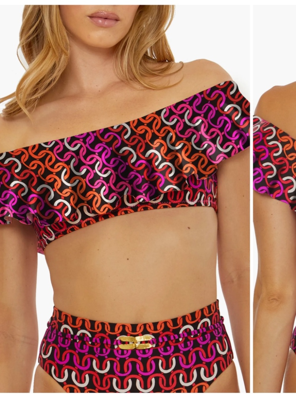 NEW Trina Turk Echo Ruffle Off the Shoulder Bandeau Bikini Top Women's Size 14